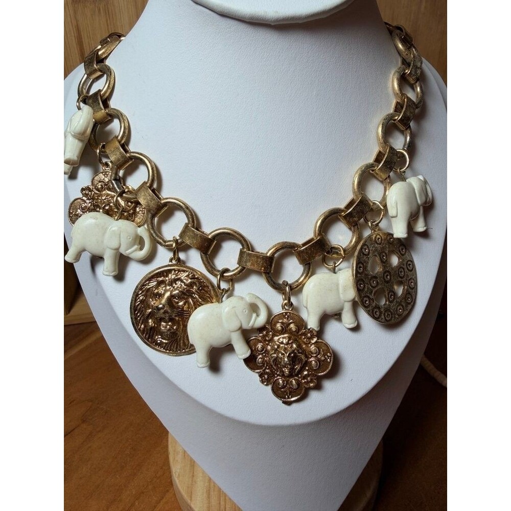 Vintage Elephant and Lion Charm Necklace
